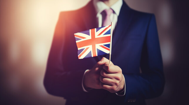 closeup of hands holding flag of United Kingdom 