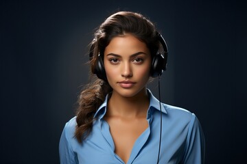 Callcenter-Mitarbeiterin, Portr&auml;t einer Frau mit Headset