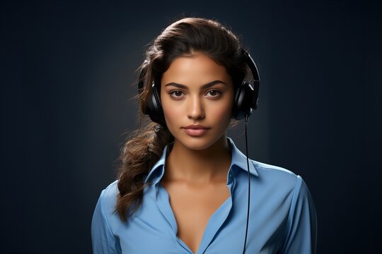 Callcenter-Mitarbeiterin, Portr&auml;t einer Frau mit Headset