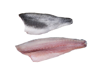 Fresh raw sea bass fillet isolated on a white background