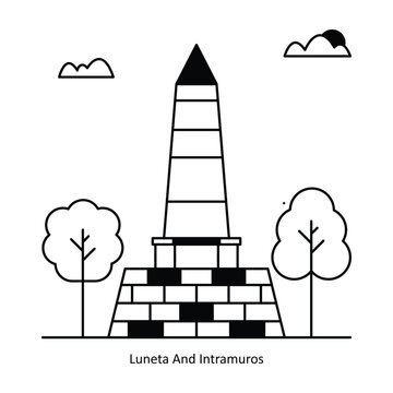 Luneta And Intramuros vector Solid  Design illustration. Symbol on White background EPS 10 File 