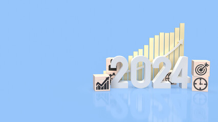 Fototapeta premium The 2024 Number and icon Business on wood cube 3d rendering