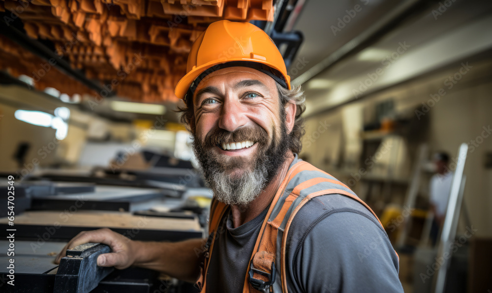 Wall mural portrait of ceiling tile installer, who apply or mount acoustical tiles or blocks, strips, or sheets