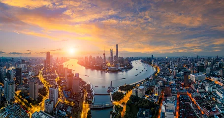 Fototapeten Aerial view of Shanghai city skyline in early morning © zhao dongfang