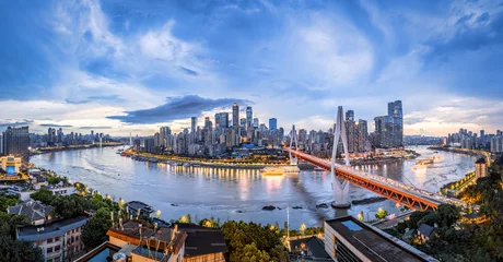 Papier Peint photo Tower Bridge Aerial view of Chongqing skyline and river scenery in the early morning