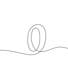 Number 0 drawn by hand with continuous line. Vector icon zero in sketch style.