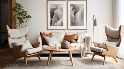 interior of modern room with wooden table