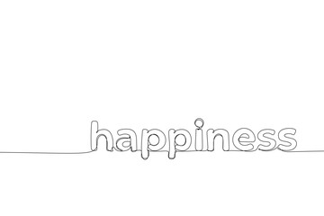 Vector handwriting word happiness. Hand drawn one continuous line.