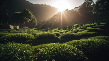 eco friendly tea farmland scenery for herbal agriculture generative ai - obrazy, fototapety, plakaty