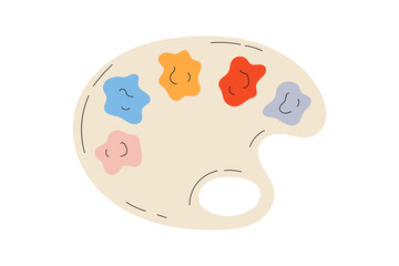 Colorful color palette. Flat vector illustration of art supplies. Acrylic color palette isolated on white background. Painting picture. Artist's equipment. Drawing equipment sign business concept.