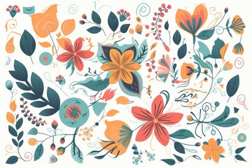 artistic watercolor blossom flower and leaves pattern design