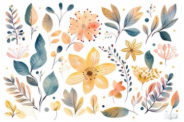 hand drawn style botanical flora pattern for wedding bouquet