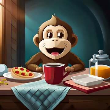 Monkeys eating snacks and drinks