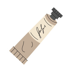 Tube of grey paint with heart, oil paint, acrylic, gouache or watercolor, cartoon style. Trendy modern vector illustration isolated on white background, hand drawn, flat design