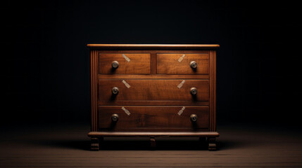 A brown wooden dresser with drawers and a small handle on each drawer