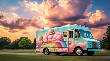 A colorful ice cream truck