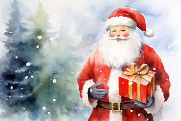 watercolour paint santa claus with merry christmas, christmas festive celebration.