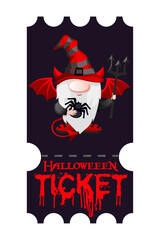 Halloween ticket with devil gnome. 