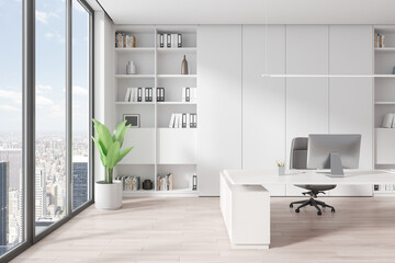 White CEO office with bookcase