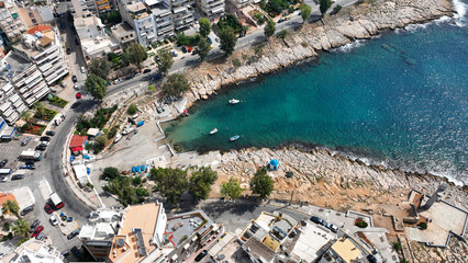 Aerial drone photo of small cosy bay of Hellenic Naval and coast guard Academies in Piraiki area of...