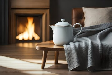 Fototapeta na wymiar living room with a fireplace,morning ,tea time 