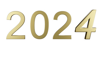 PNG. Trasparente. Illustrazione 3D. Anno nuovo 2024. Capodanno, 2024 in numeri a celebrare l'arrivo del nuovo anno. - obrazy, fototapety, plakaty