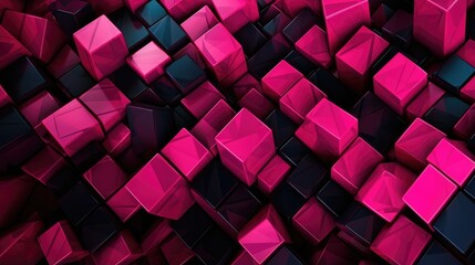 Neon pink and black geometric background. Black Friday Sale, Cyber Monday concept. Abstract modern glowing magenta shapes digital art. Futuristic illustration for wallpaper, website design, poster.
