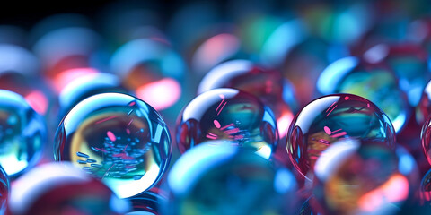 Macro of blue gel balls. Watery polymer hydrogel background. Crystal liquid