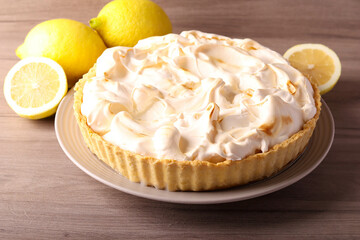 Lemon and merengue tart, served