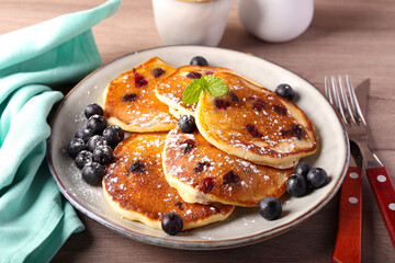 Blueberry pancakes, served