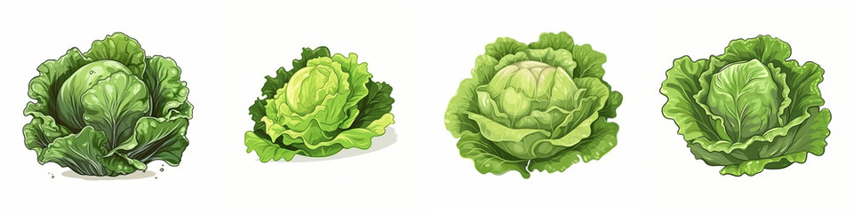 Set of cartoon lettuce vegetable illustration, isolated on white background