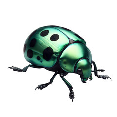 Isolated Shiny Green Beetle with Black Spots PNG, Transparent Background.