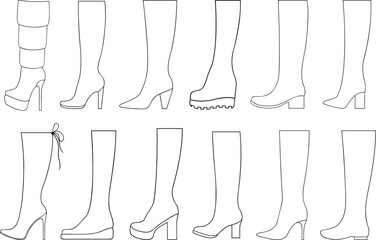 Collection of different boots isolated on white