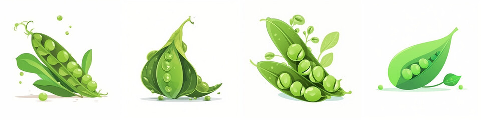 Set of cartoon pea vegetable illustration, isolated on white background