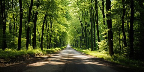 Fototapeta premium AI Generated. AI Generative. Outdoor nature adventure forest walk path road adventures background. Travel tour trekking promotion