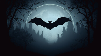 halloween background with bats and moon - obrazy, fototapety, plakaty