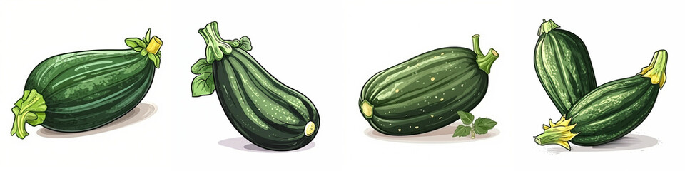 Set of cartoon zucchini illustration, isolated on white background