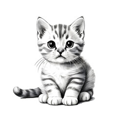 black and white vector illustration of a kitten, isolated on a white background, pencil sketch