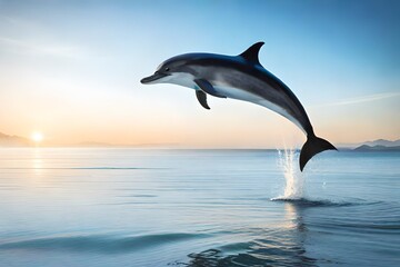 A spinner dolphin in red sea, cute dolphin acts in sea, dolphin is jumping out in the red sea