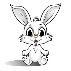 Cartoon illustration of a cute rabbit isolated on white background. Rabbits look cheerful and have wide ears.