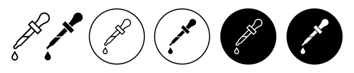 Eyedropper Icon. Eye liquid droplet symbol set. Water or oil serum picker pipette vector sign. Eyedropper color dose picker tool logo. Rubber dye pipette dropper icon. - obrazy, fototapety, plakaty