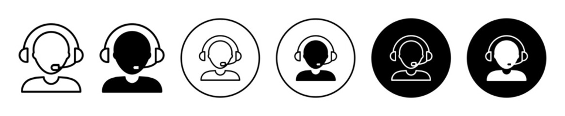 telemarketers Icon. Telemarketing people or support staff office symbol set. Online service assistant or help desk person with headphone vector. Customer support center operator or telemarketer logo