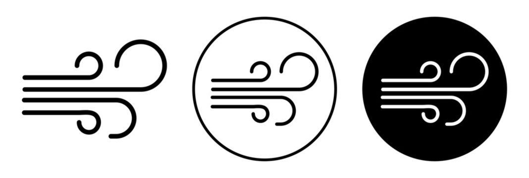 Wind icon. Heavy wind flowing climate or weather symbol set. Windy storm wave vector. Fresh air blowing cyclone line sign. Wind energy logo.