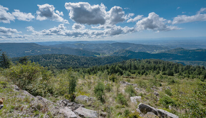 View from the Hornisgrinde mountain over the Northern Black Forest in the Rhine Valley. Baden...