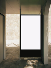 Blank white banner Mock up Media Advertisement in Public building 
