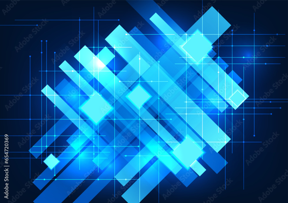 Poster abstract technology background square geometric shapes stacked together. with lines running through 