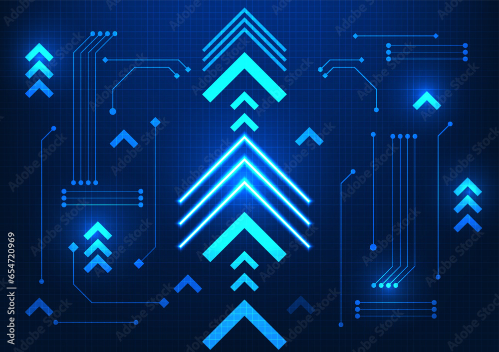 Poster abstract technology background several arrows appear in an array of interesting elements. vector ill