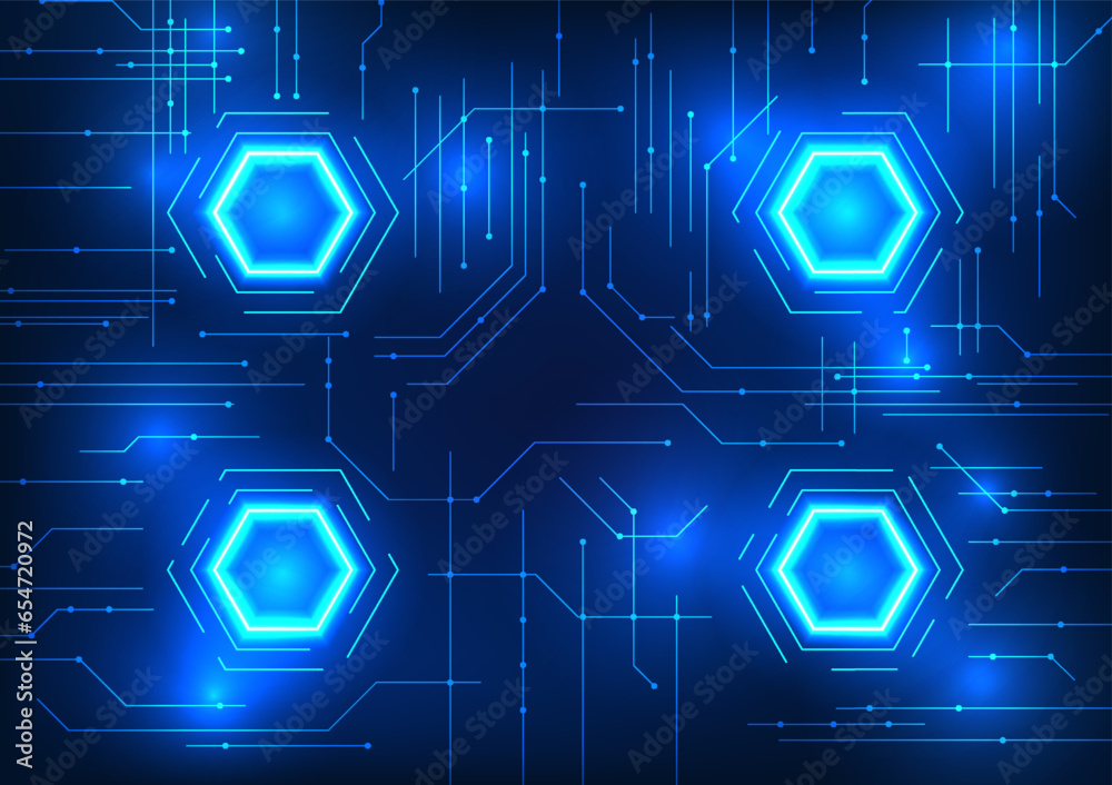 Poster abstract technology background hexagonal shape combined with technological circuit lines. emphasis o