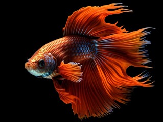 Fototapeta premium Beautiful Siamese Fighting Fish. Close Up of Betta Fish Isolated on Black Background