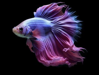 Beautiful Siamese Fighting Fish. Close Up of Betta Fish Isolated on Black Background